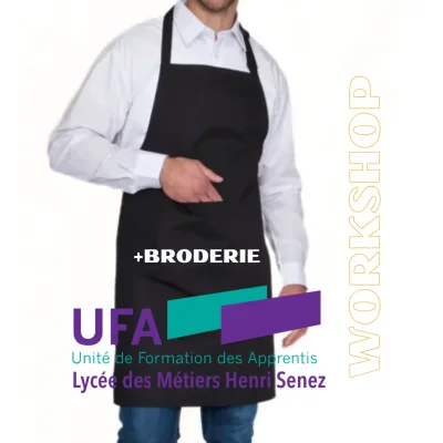 Tablier Valet avec poche NOIR + BRODERIE UFA HENRI SENEZ