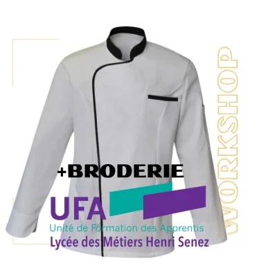 Veste de cuisine BLANC/NOIR + BRODERIE UFA HENRI SENEZ